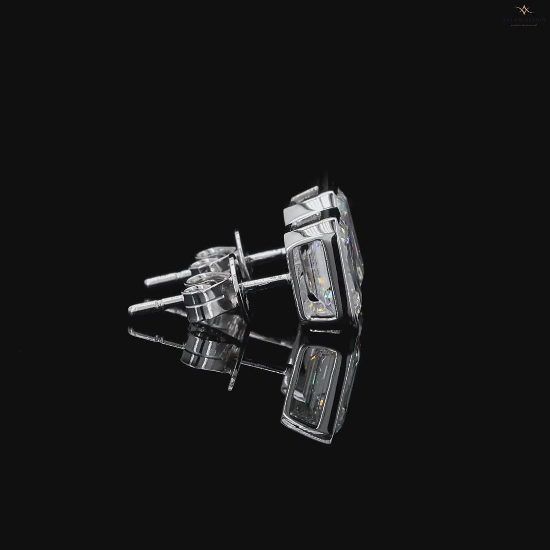 Emerald Cut Diamond Bezel Stud Earrings