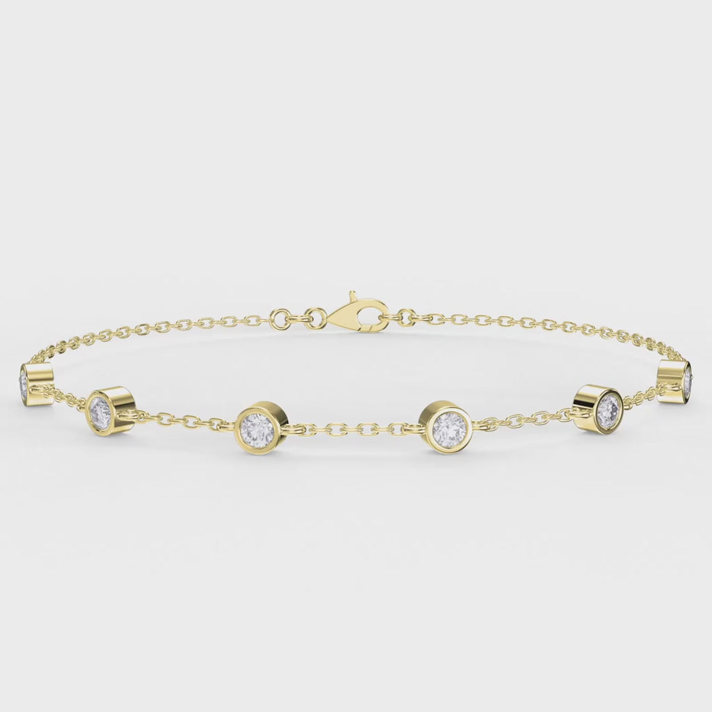 Diamond Station Bracelet – Bezel Set Round Diamonds Minimalist Chain Design
