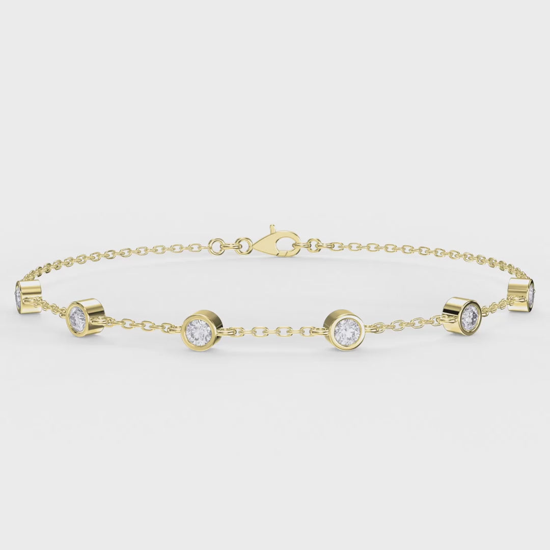Diamond Station Bracelet – Bezel Set Round Diamonds Minimalist Chain Design