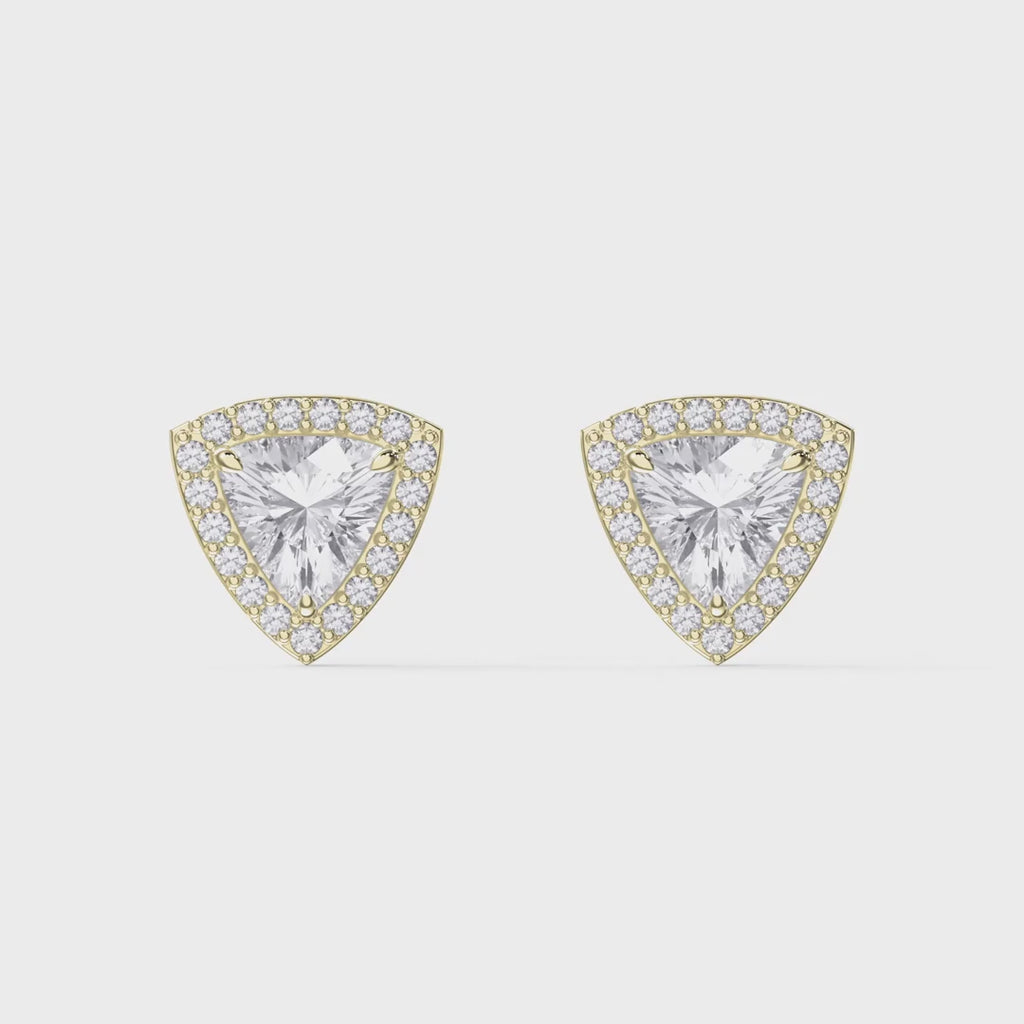 Trillion Cut Diamond Halo Stud Earrings