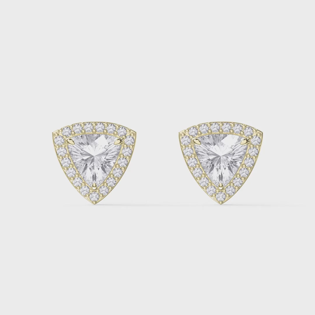 Trillion Cut Diamond Halo Stud Earrings