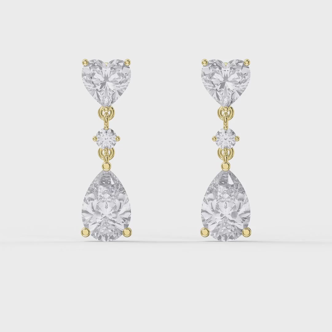 Romantic Heart & Pear Cut Diamond Drop Dangle Earring