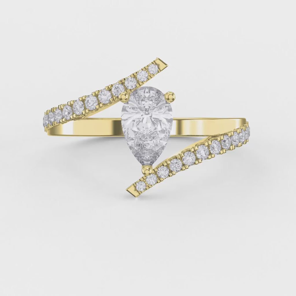 Elegant Pear-Cut Diamond Bypass Side Stone Engagement Ring