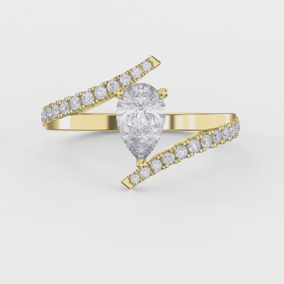 Elegant Pear-Cut Diamond Bypass Side Stone Engagement Ring