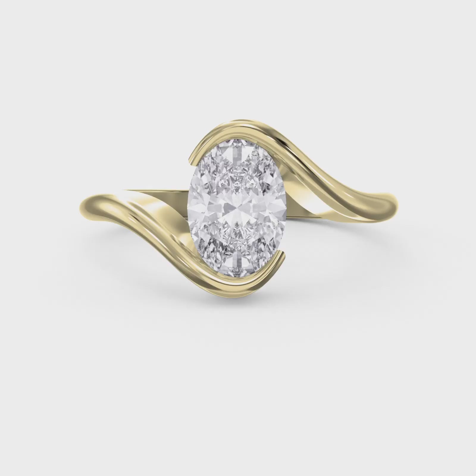 Modern Twist Bypass Design Oval Diamond Solitaire Ring