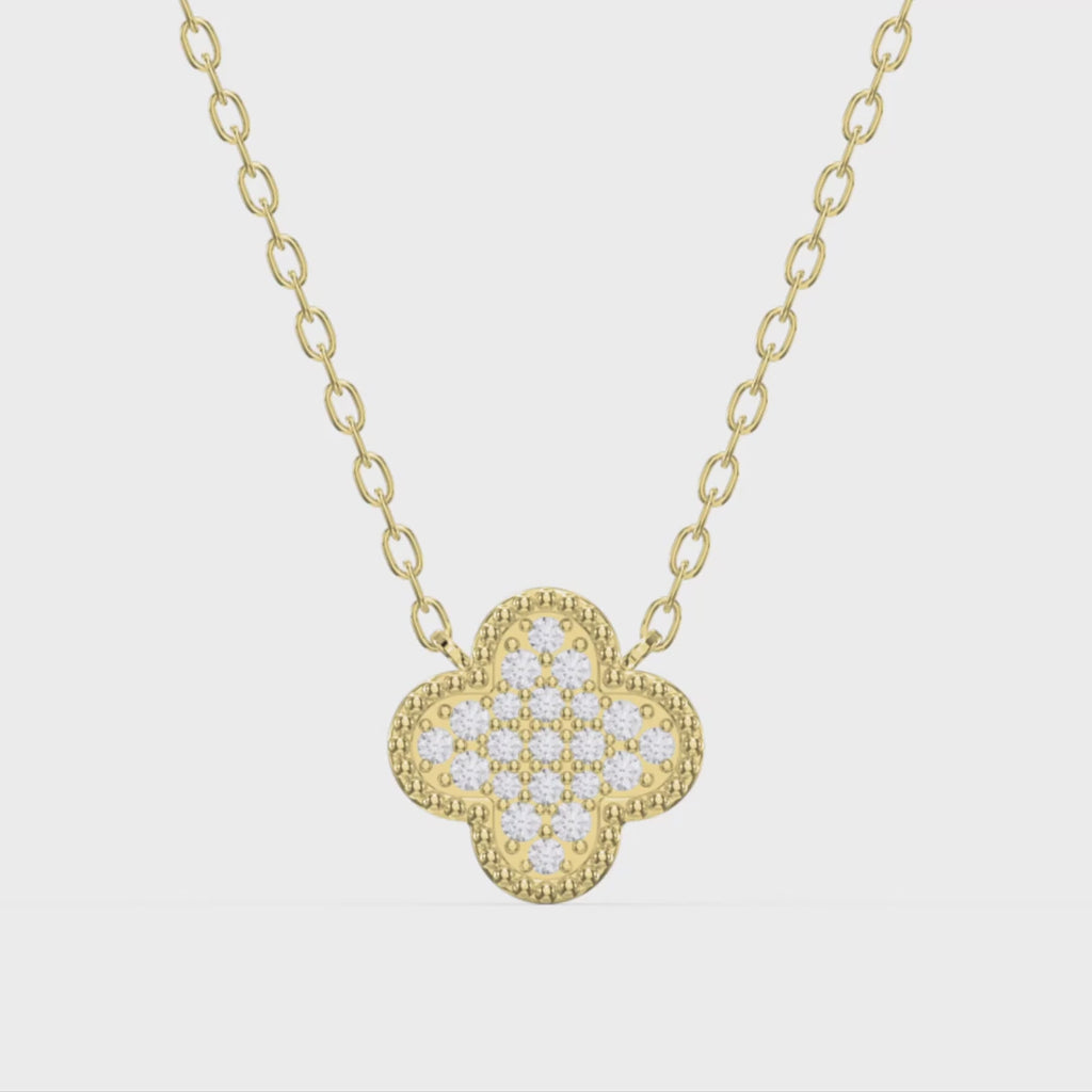 Clover Diamond Heritage Necklace – Pavé Quatrefoil Charm Jewelry