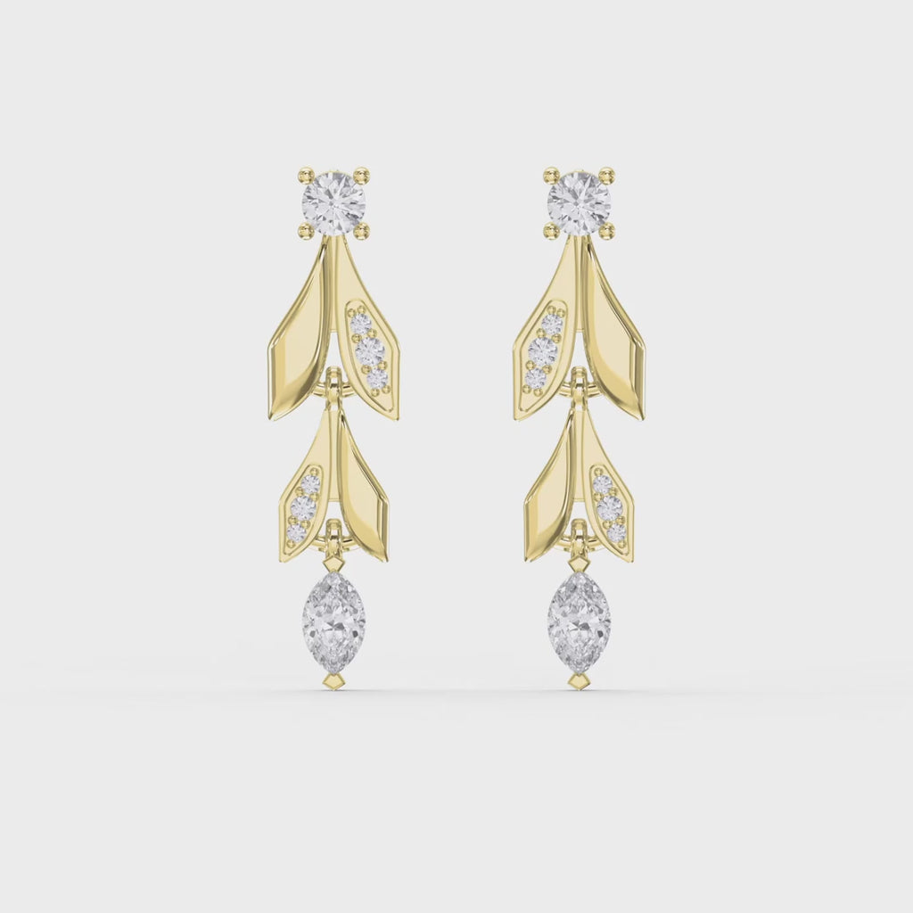 Elegant Leaf Diamond Drop Dangle Earring