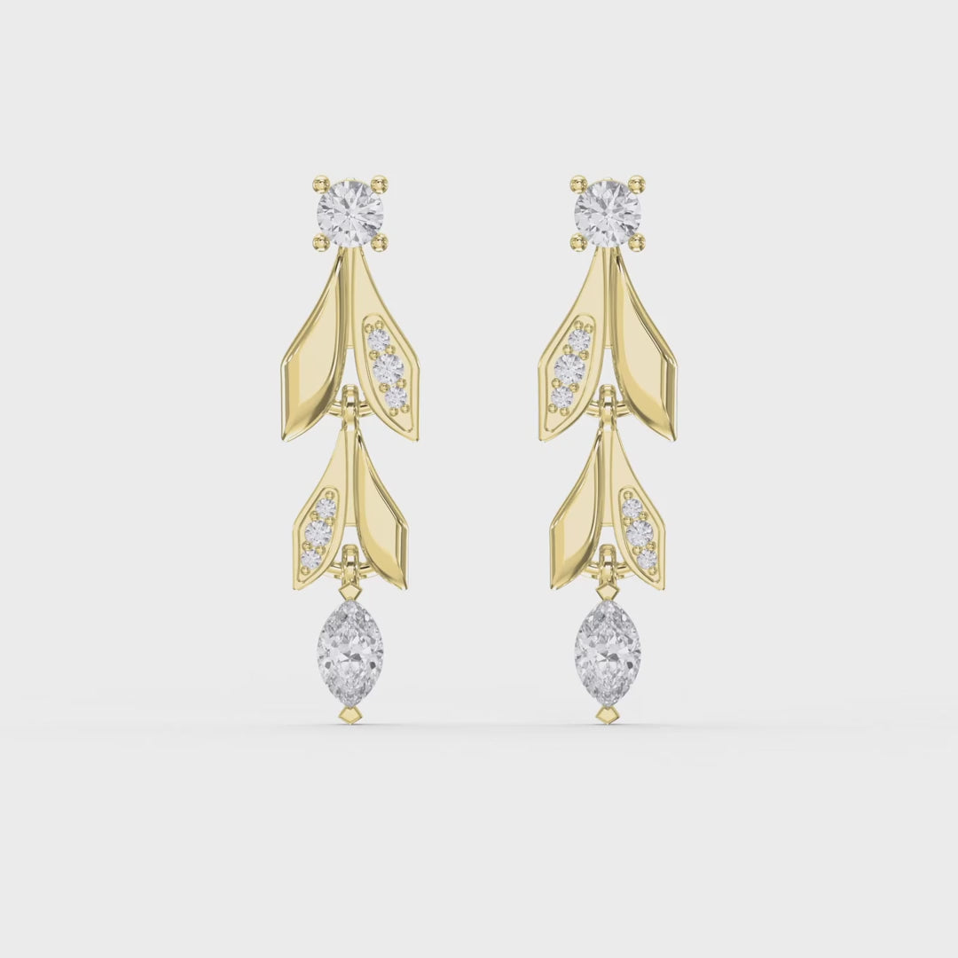 Elegant Leaf Diamond Drop Dangle Earring