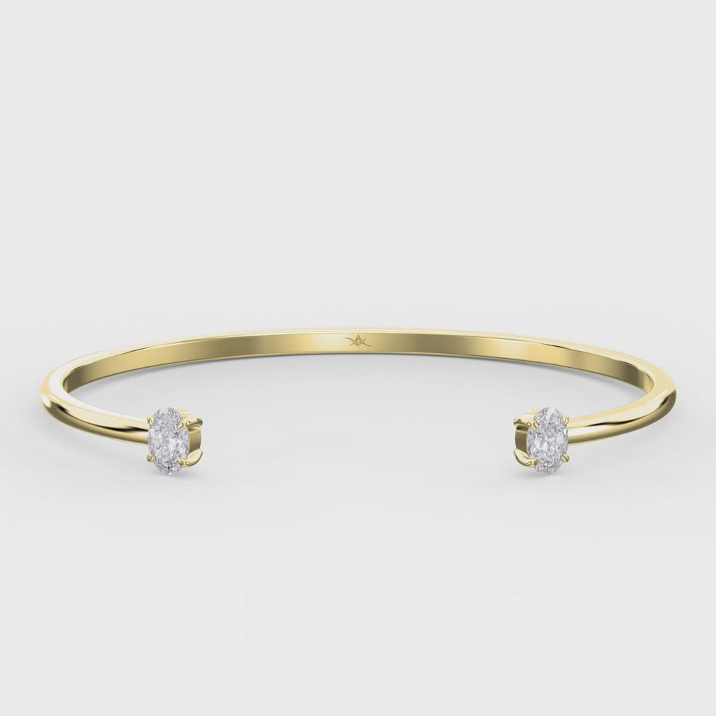 Minimalist Open Cuff Bracelet with Solitaire Oval Diamonds