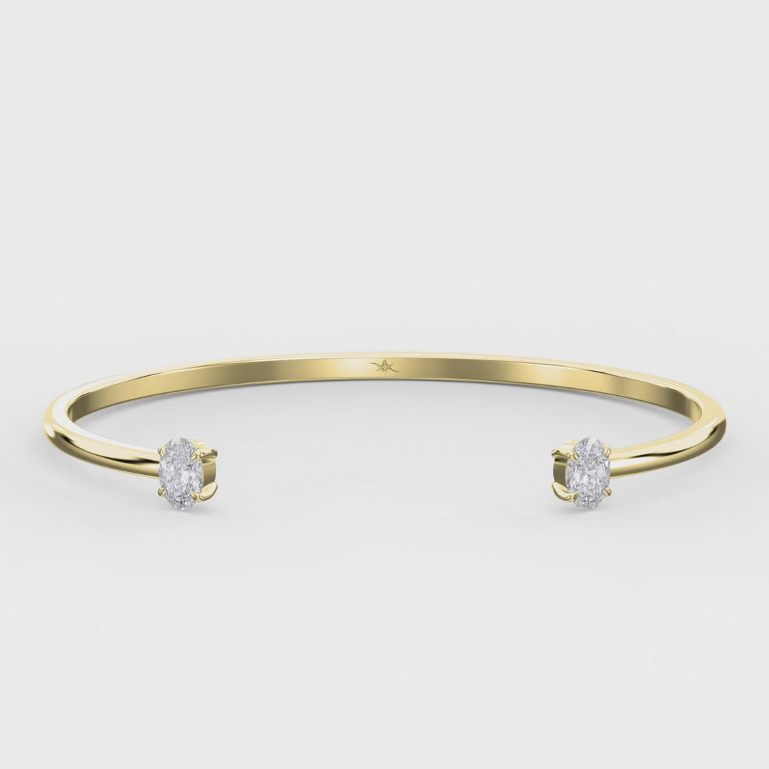 Minimalist Open Cuff Bracelet with Solitaire Oval Diamonds