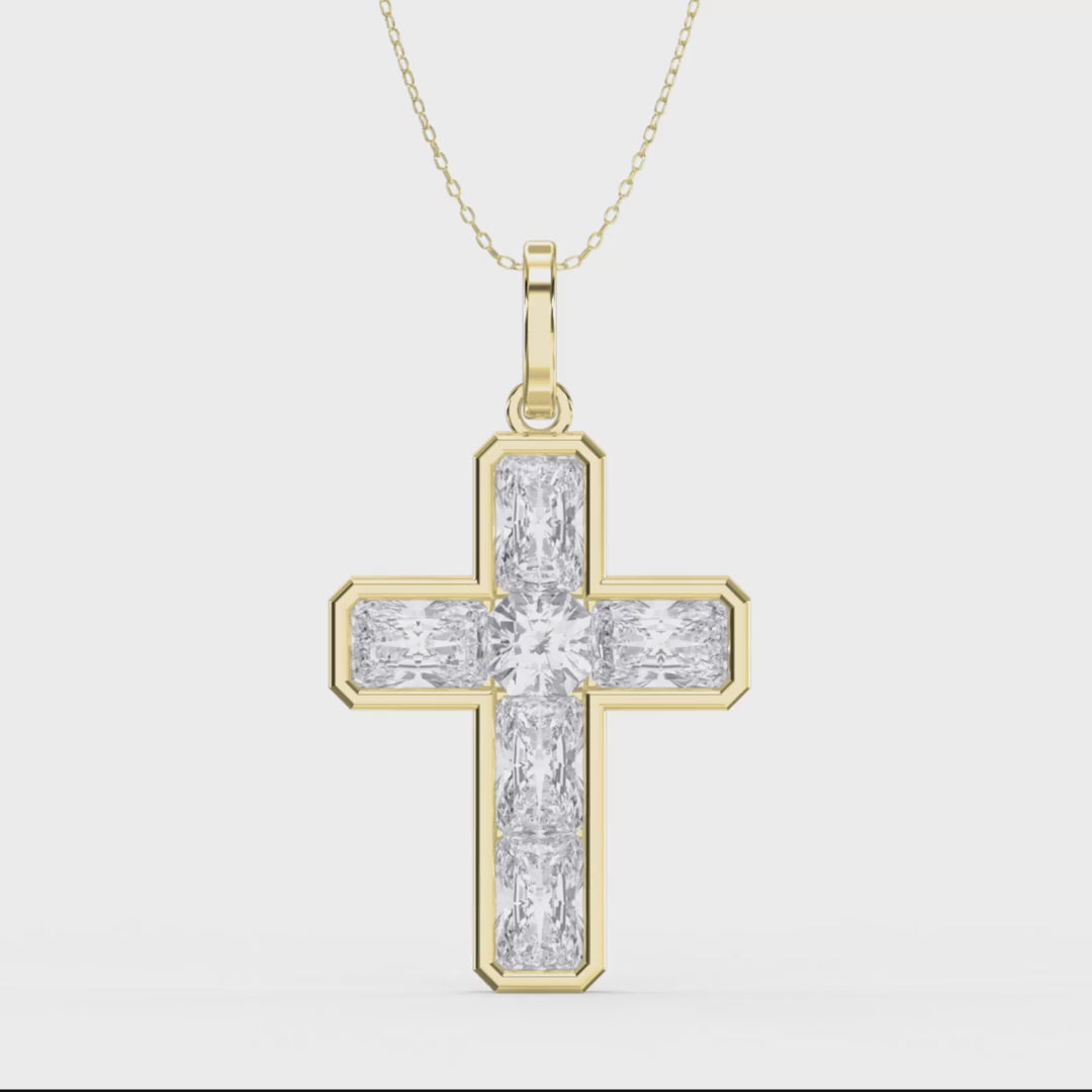 Radiant Diamond Cross Pendant Necklace