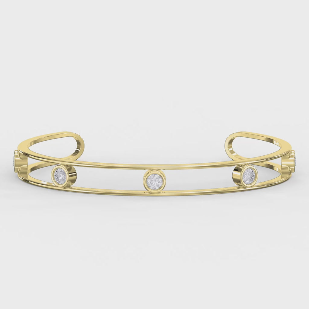 Minimalist Cuff Bracelet with Bezel Set Round Diamonds
