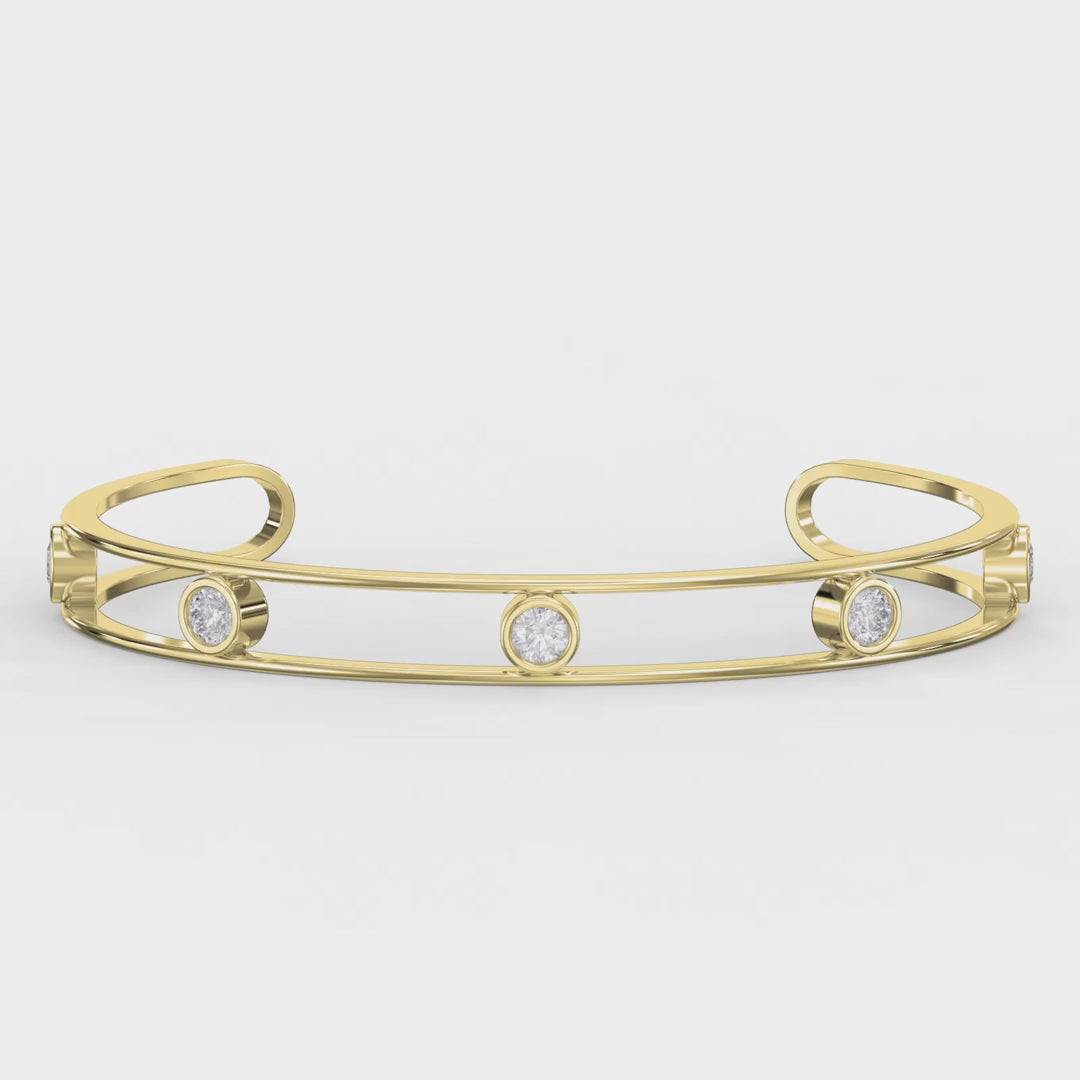 Minimalist Cuff Bracelet with Bezel Set Round Diamonds
