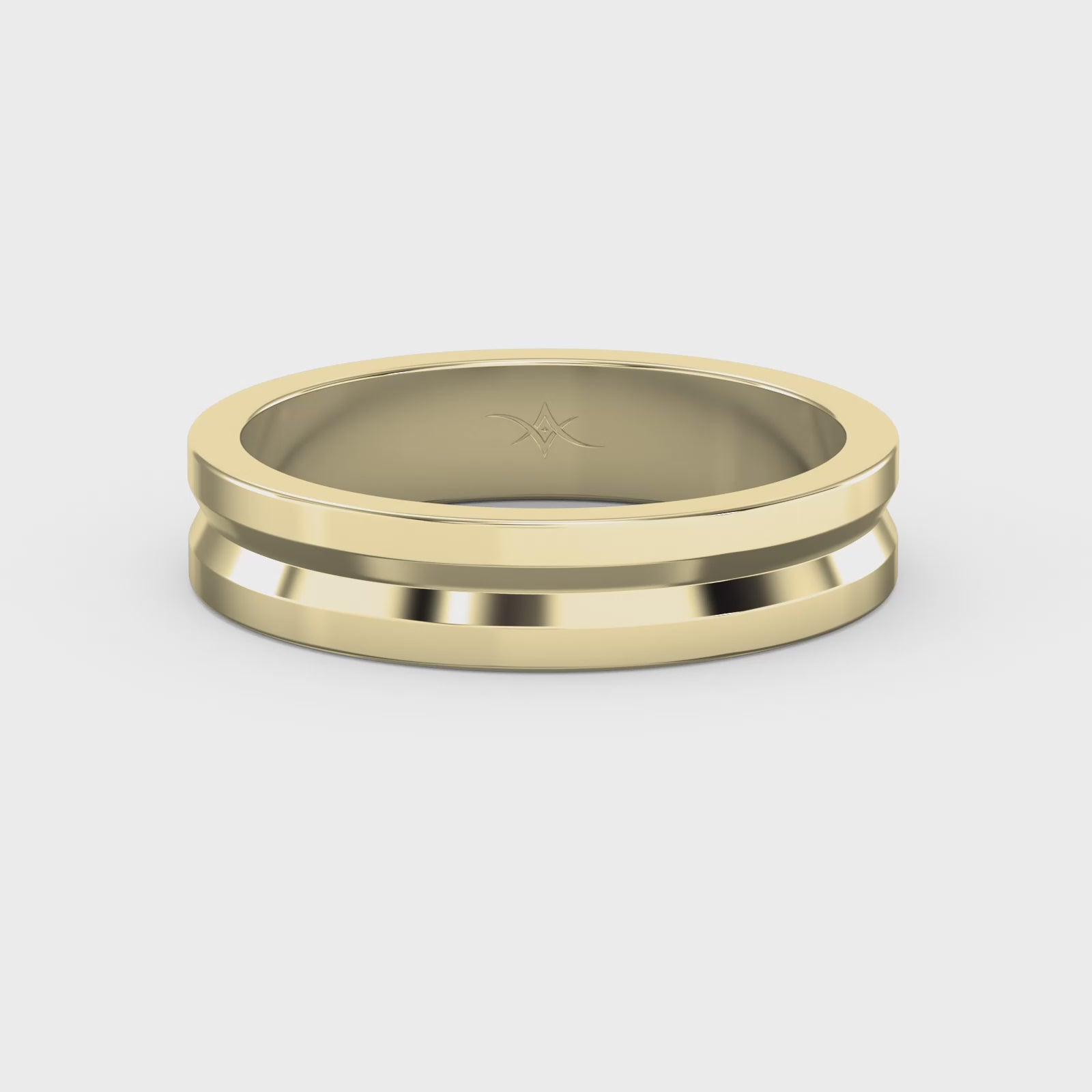 Bullnose Groove Pattern Flat Wedding Metal Ring