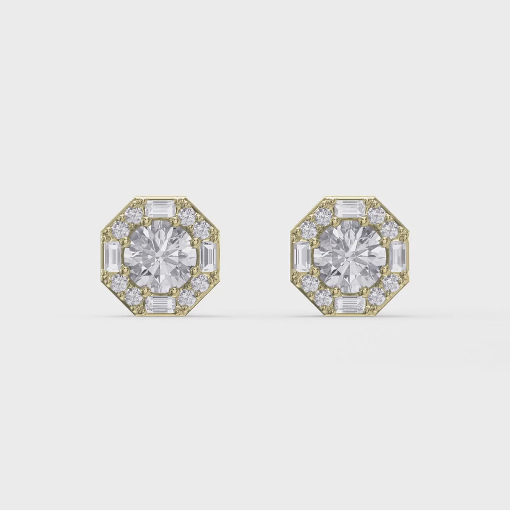 Octagon Halo Diamond Stud Earring