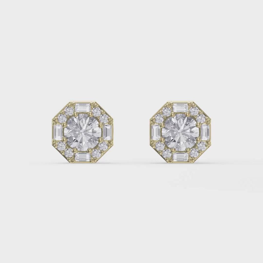 Octagon Halo Diamond Stud Earring