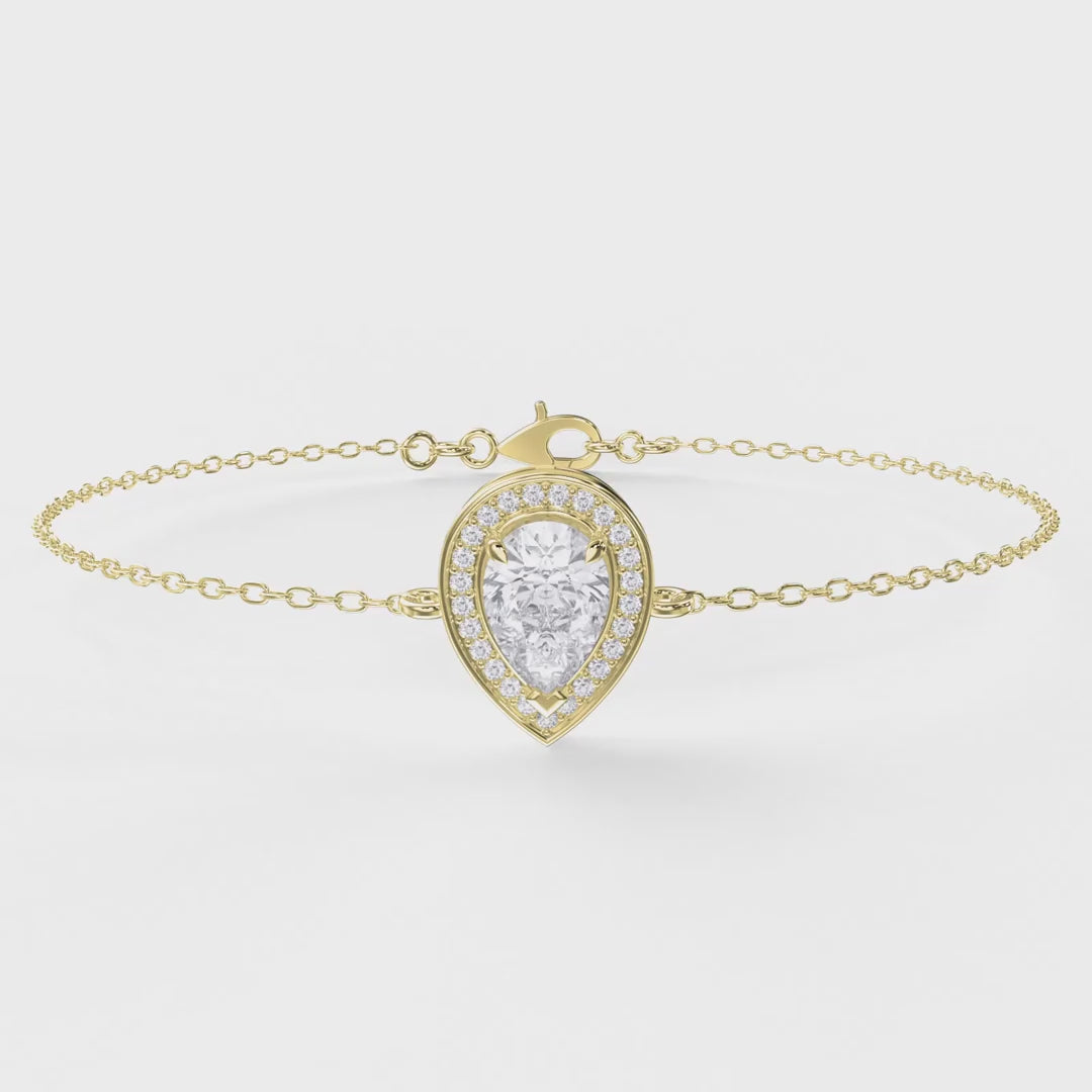 Pear Shape Diamond Halo Chain Bracelet