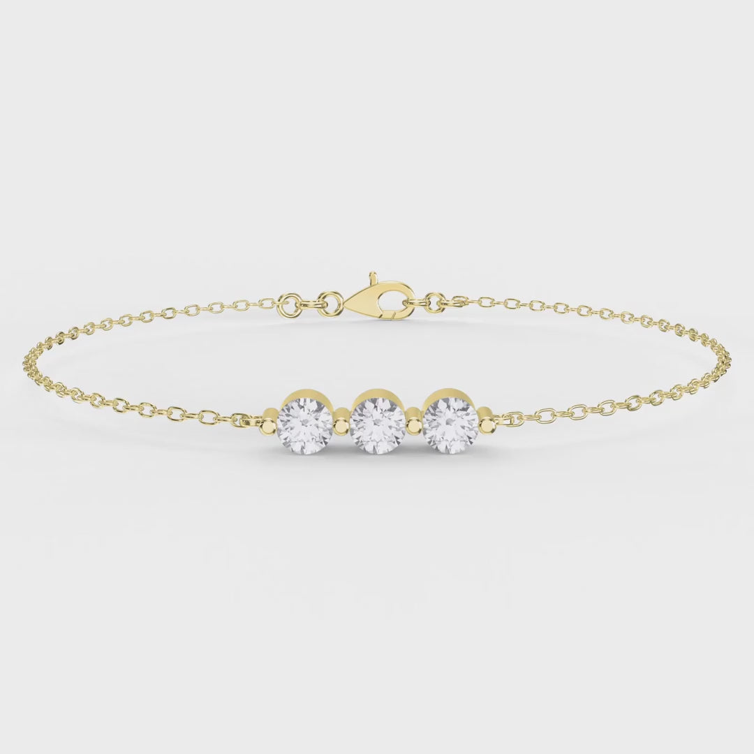 Round Diamond Timeless Trinity Bezel Set Chain Bracelet