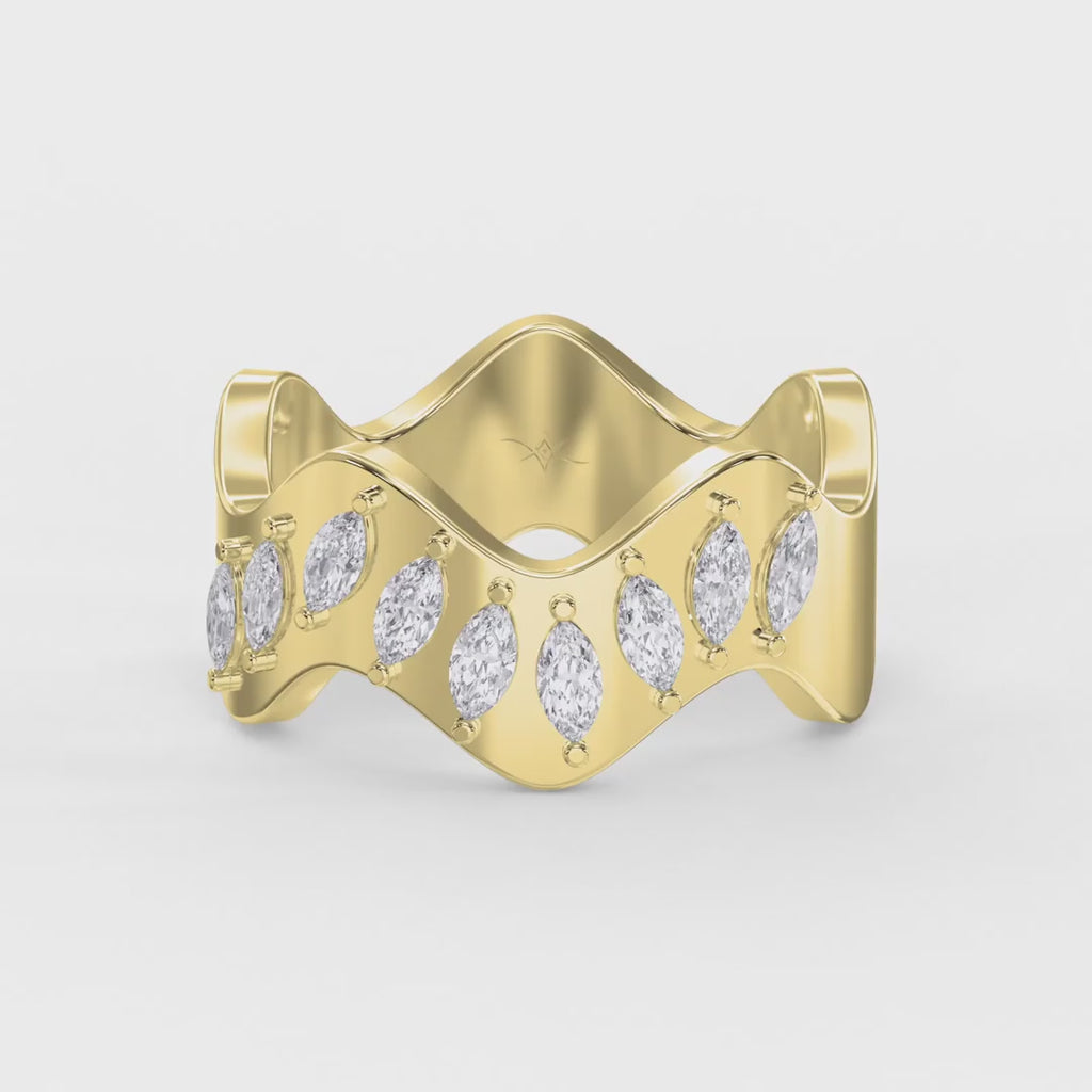 Curved Diamond Band with Marquise Cut Uniqe Statement Band