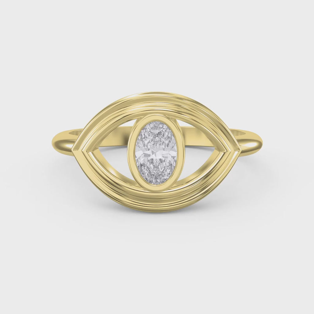 Modern Oval Cut Diamond Eye Design Ring