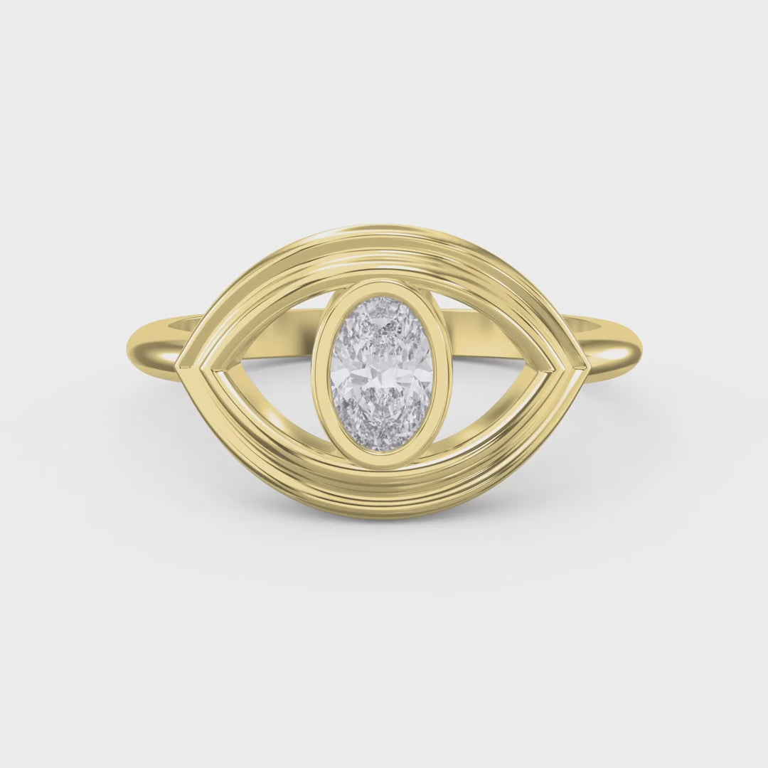 Modern Oval Cut Diamond Eye Design Ring