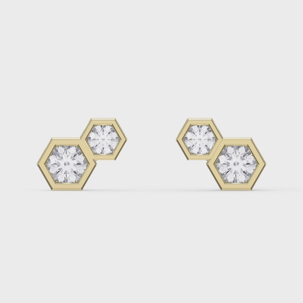 Honeycomb Hex Design Round Shape Earrings Studs