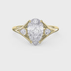 Custom 4‑Prong Diamond Ring with Bezel‑Set Pear Side Stones