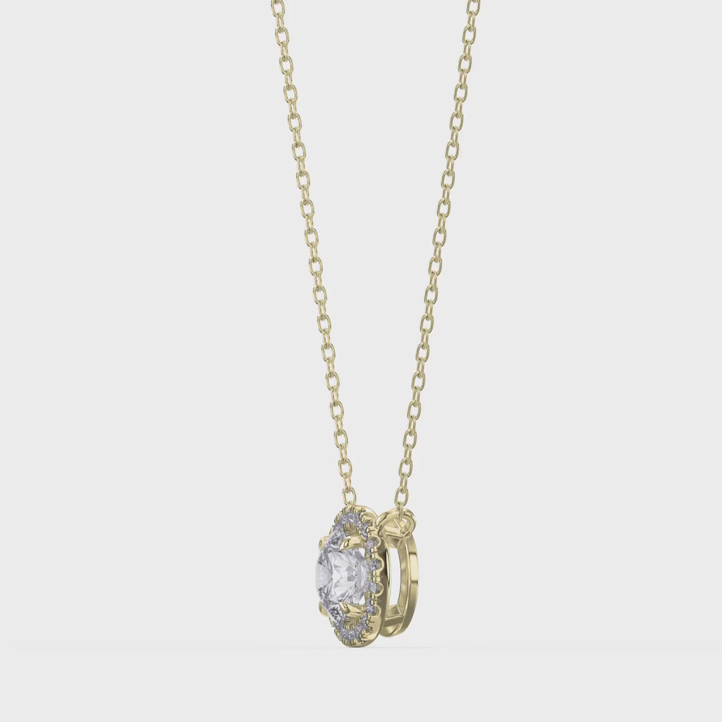 Round Shape Diamond and Side Stone Halo Design Necklace