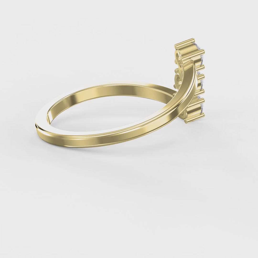 Modern Split Shank Three Stone Round Diamond Curved Ring