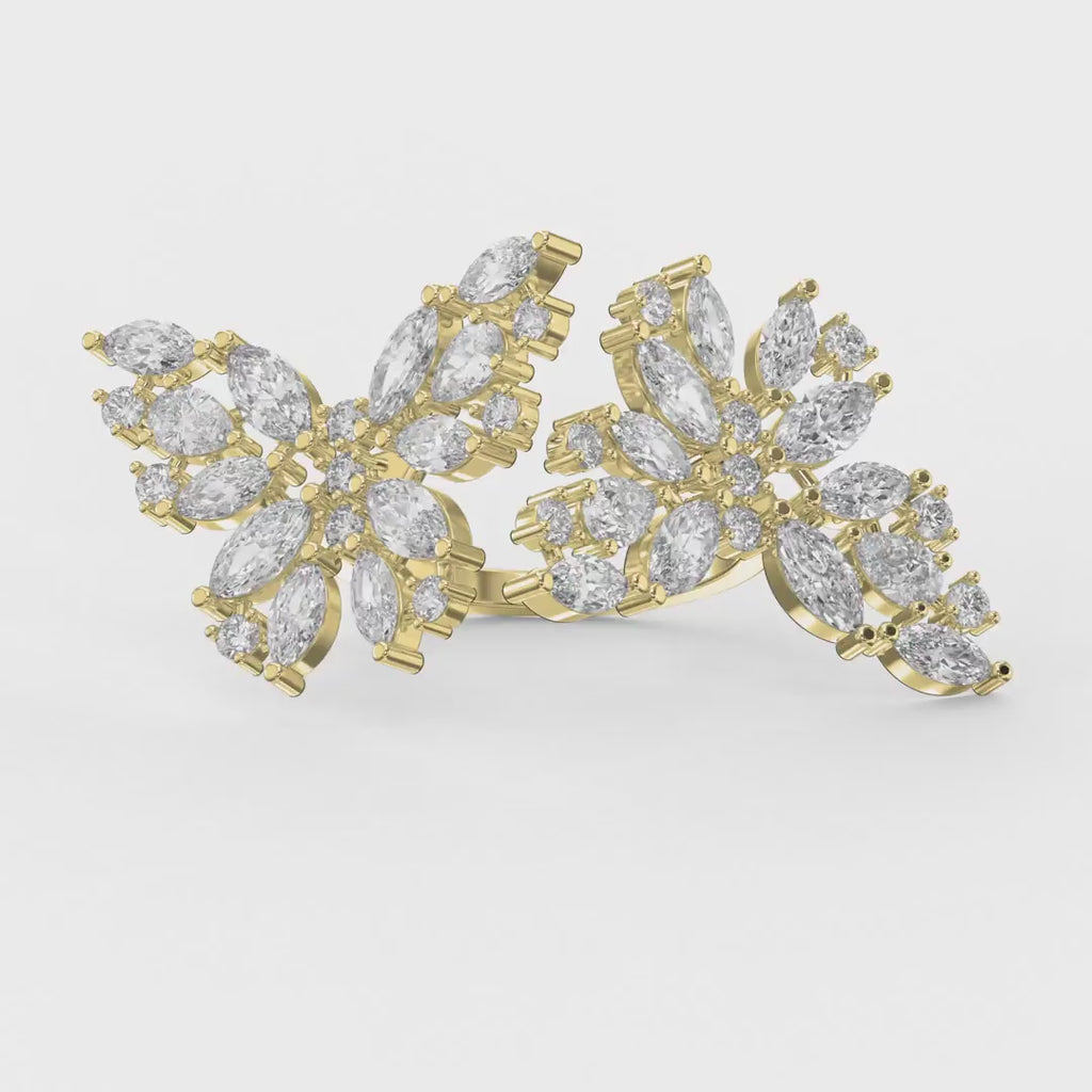 Double Floral Statement Cocktail Butterfly Style Fashion Ring
