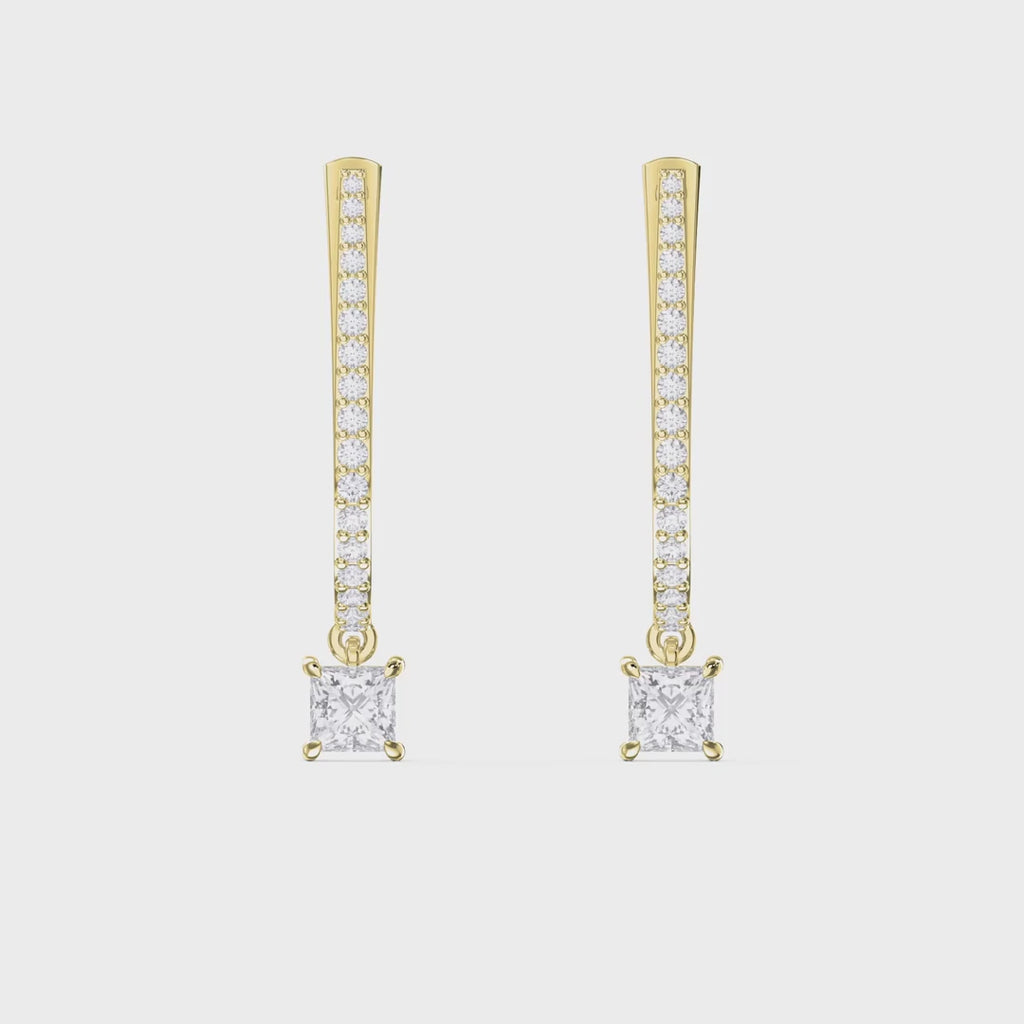 Round & Princess Cut Diamonds Pavé Design Hoops Earring