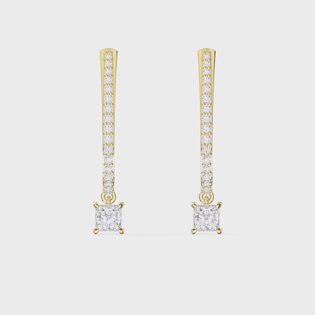 Round & Princess Cut Diamonds Pavé Design Hoops Earring