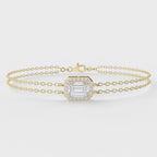 Diamond Bracelet Chain with Emerald Cut Halo Center – Double Chain Elegant Design