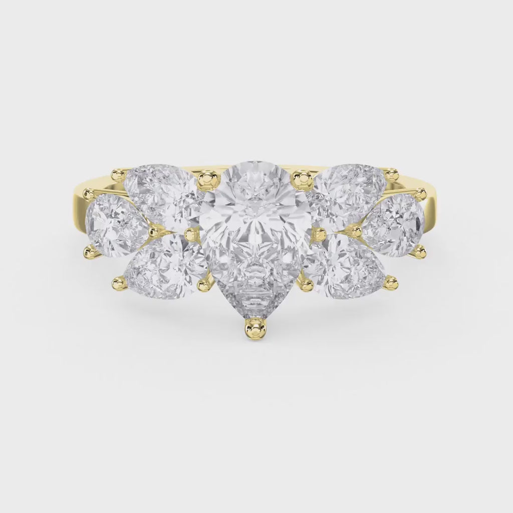 Floral Cocktail Cluster Design Pear Shape Diamond Fashion Ring