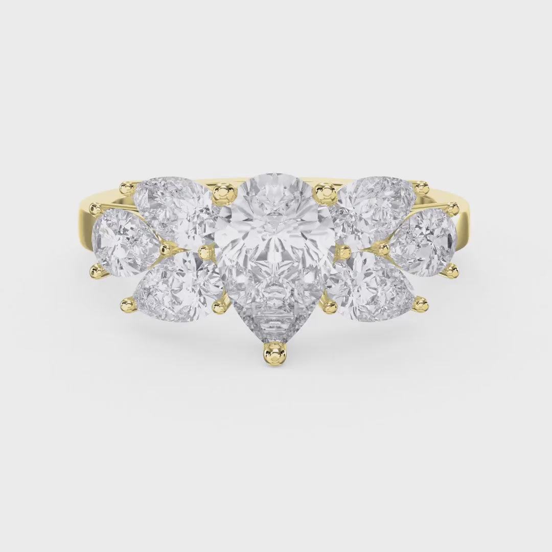 Floral Cocktail Cluster Design Pear Shape Diamond Fashion Ring