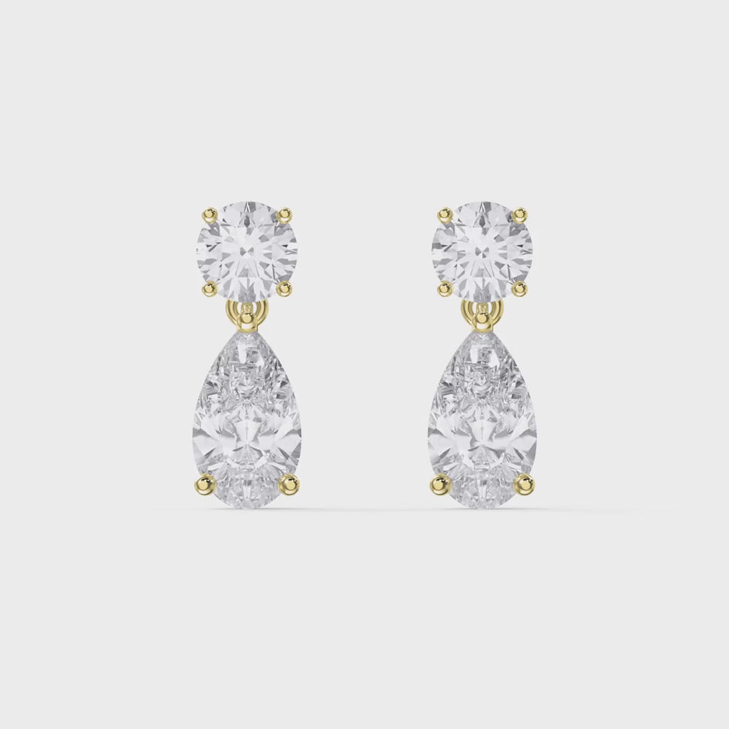Round & Pear Diamond Drop Dangle Earring
