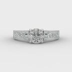 Vintage Floral Engraved Round Cut Diamond Engagement Ring