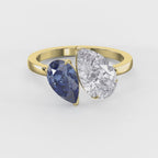 Luxury Toi et Moi Ring with Blue Sapphire and Pear Shape Diamond