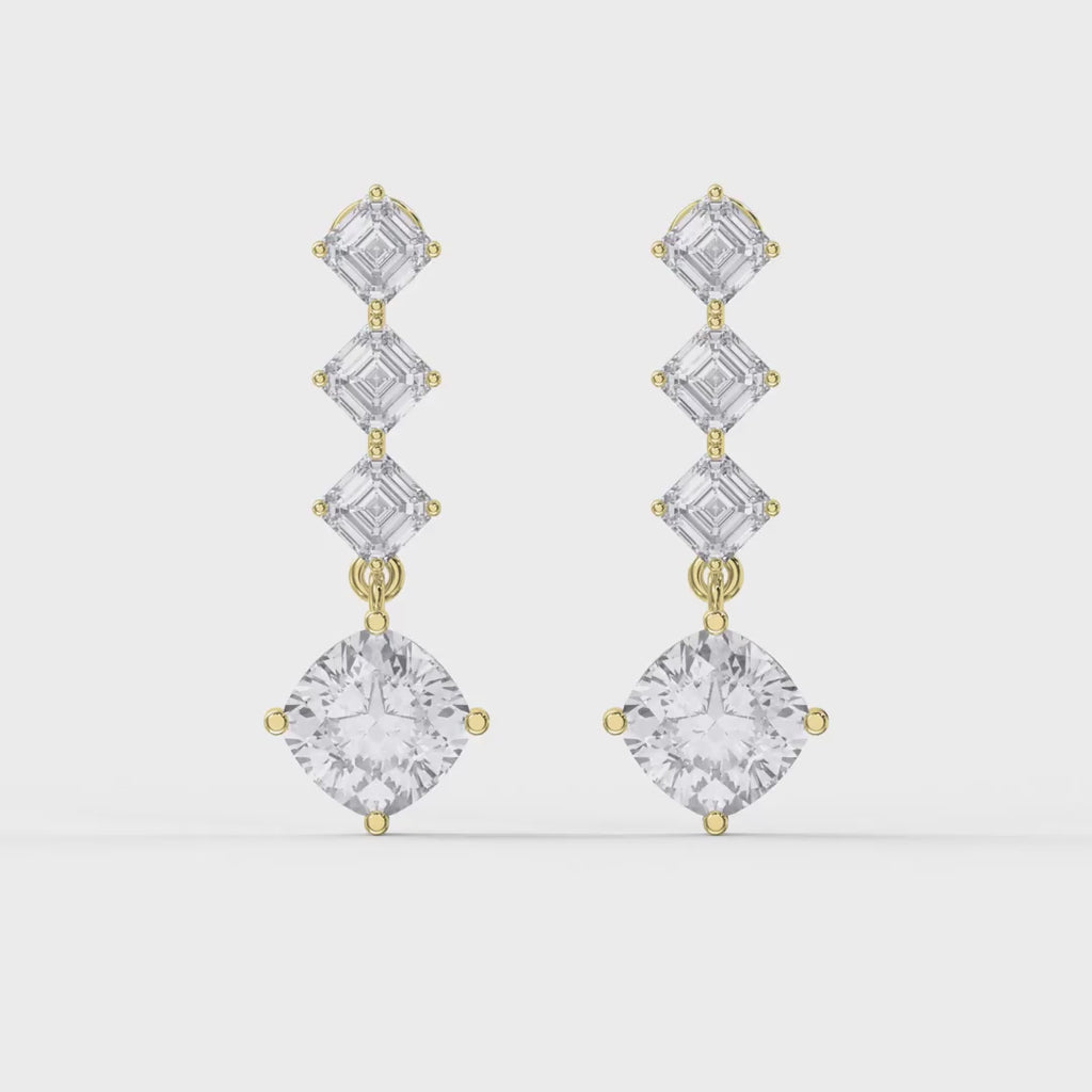 Luxury Ascher & Cushion Diamond Drop Earring