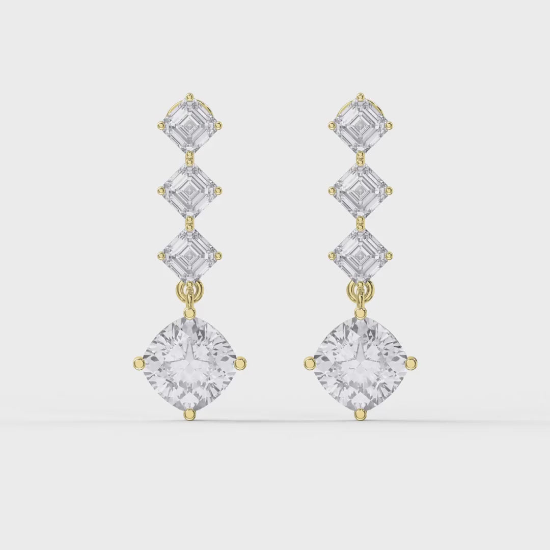 Luxury Ascher & Cushion Diamond Drop Earring