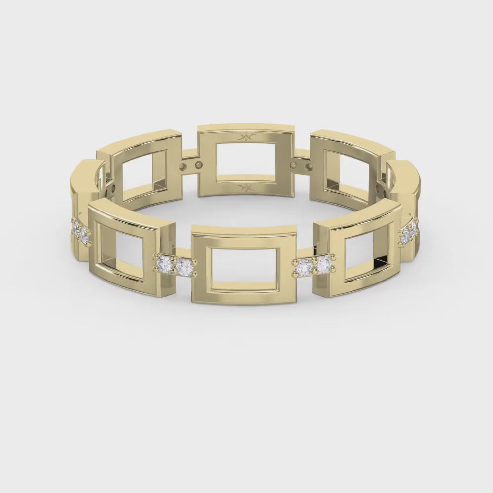 Square Link Dainty Round Diamond Wedding Band