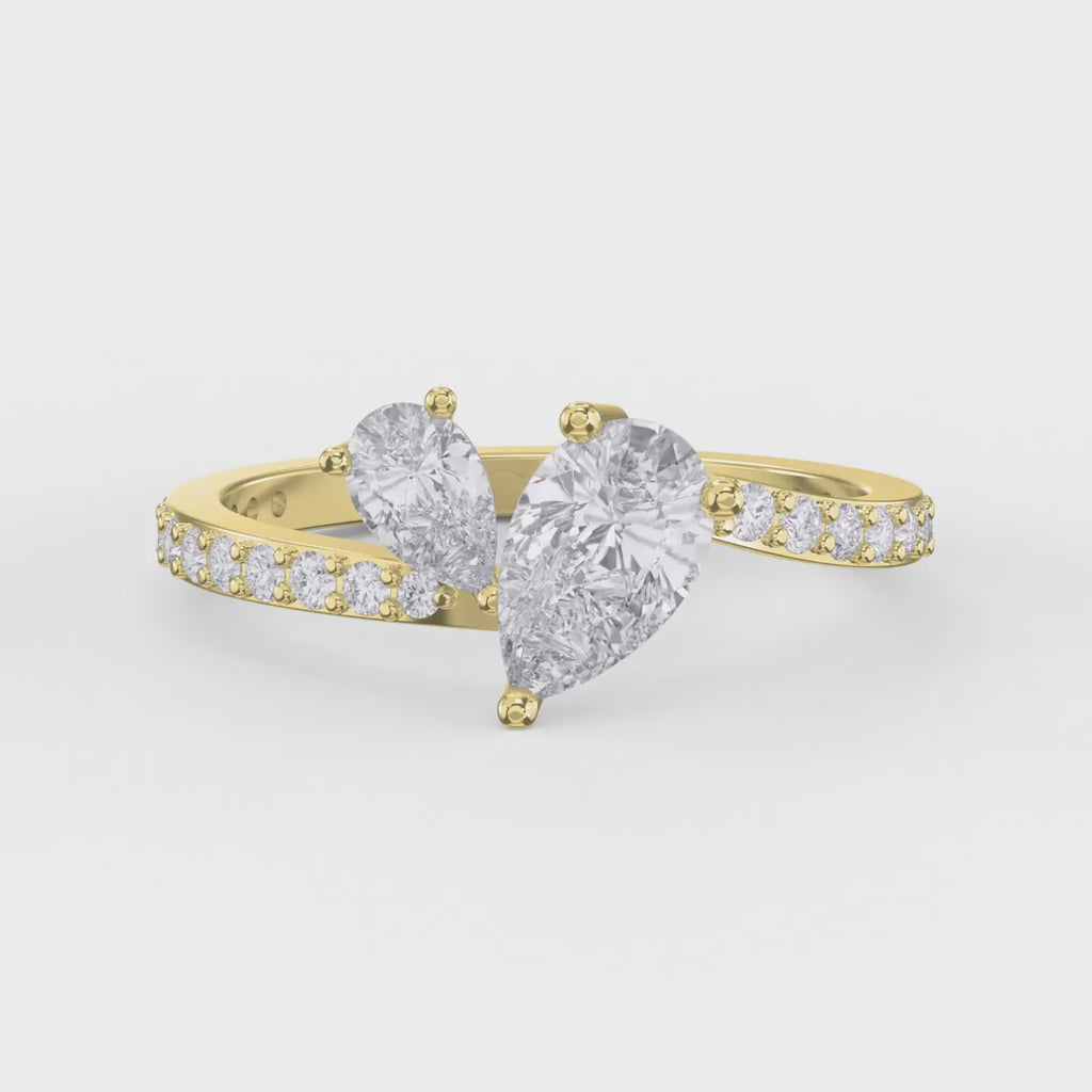 Two-Stone Pear Shaped Diamond Bypass Side Stone Engagement Ring