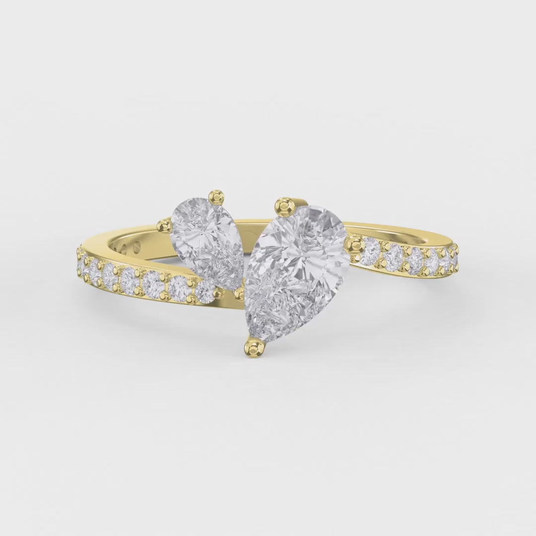 Two-Stone Pear Shaped Diamond Bypass Side Stone Engagement Ring