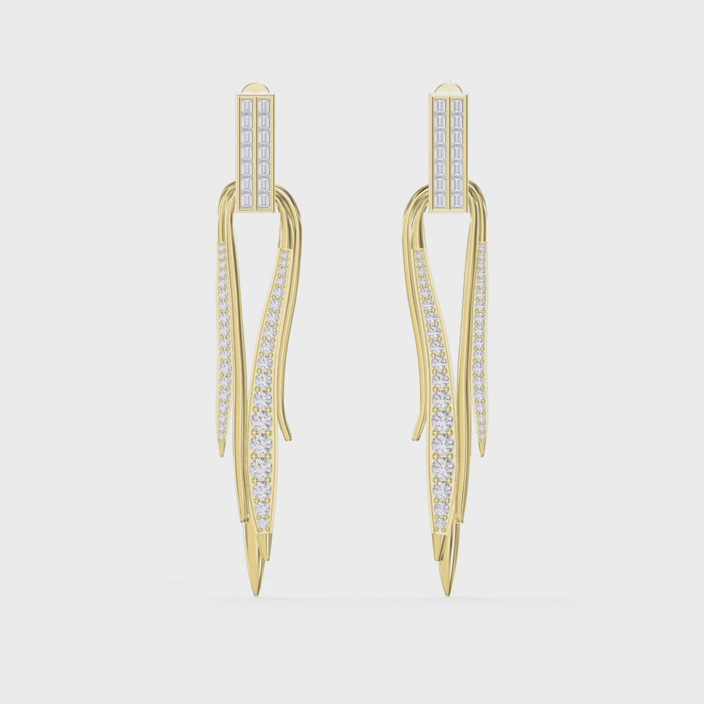 Baguette & Round Diamond Long Statement Fashion Earrings