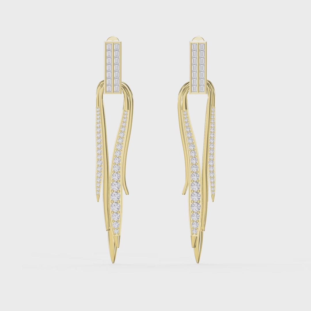 Baguette & Round Diamond Long Statement Fashion Earrings