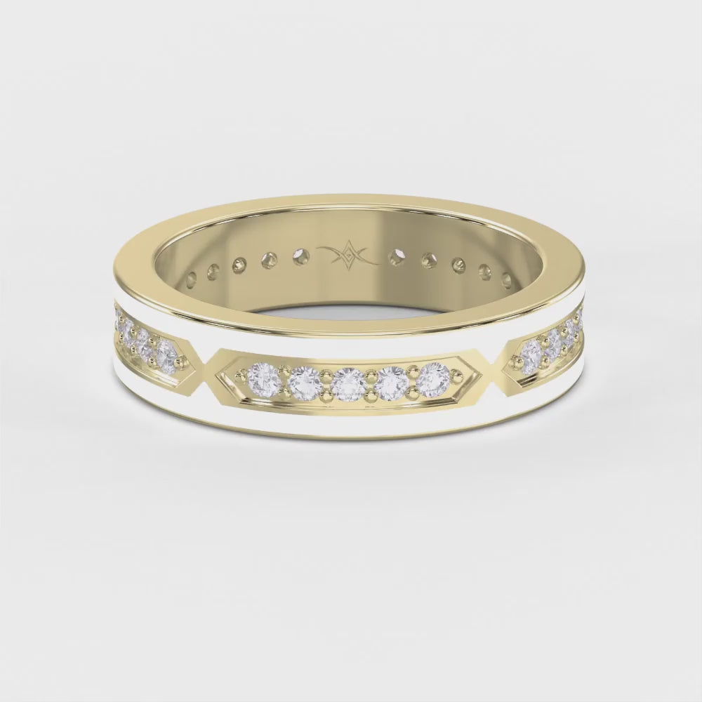 Round Diamond With White Enamel Band