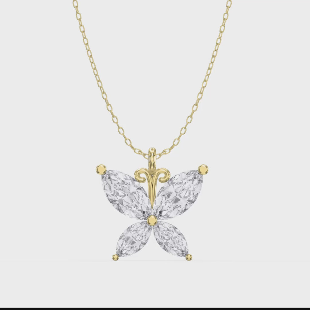 Butterfly Design Marquise Diamond Pendant Necklace