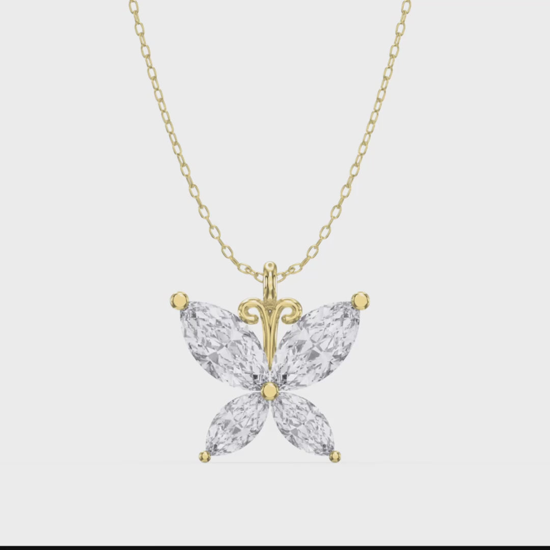 Butterfly Design Marquise Diamond Pendant Necklace
