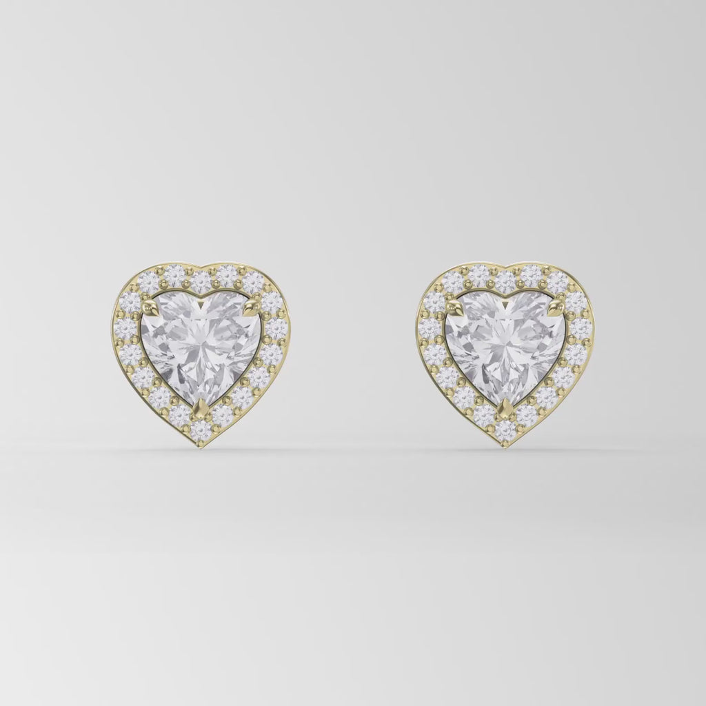 Heart Diamond Halo Design Stud Earrings