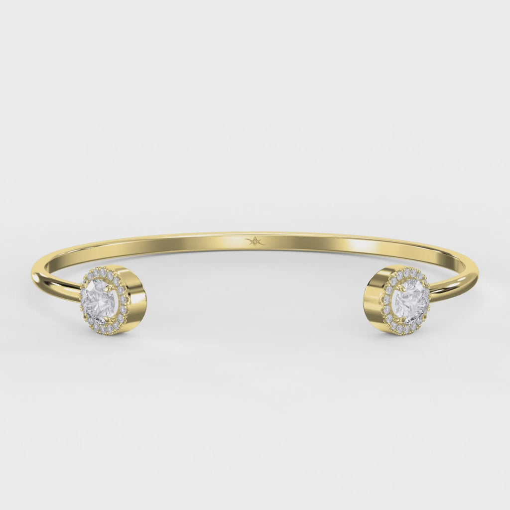 Elegant Open Cuff Bracelet with Round Halo Diamonds